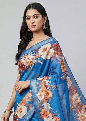 Blue Tussar Silk Saree With Blouse Piece