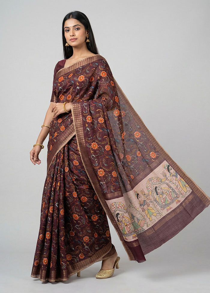Purple Tussar Silk Saree With Blouse Piece