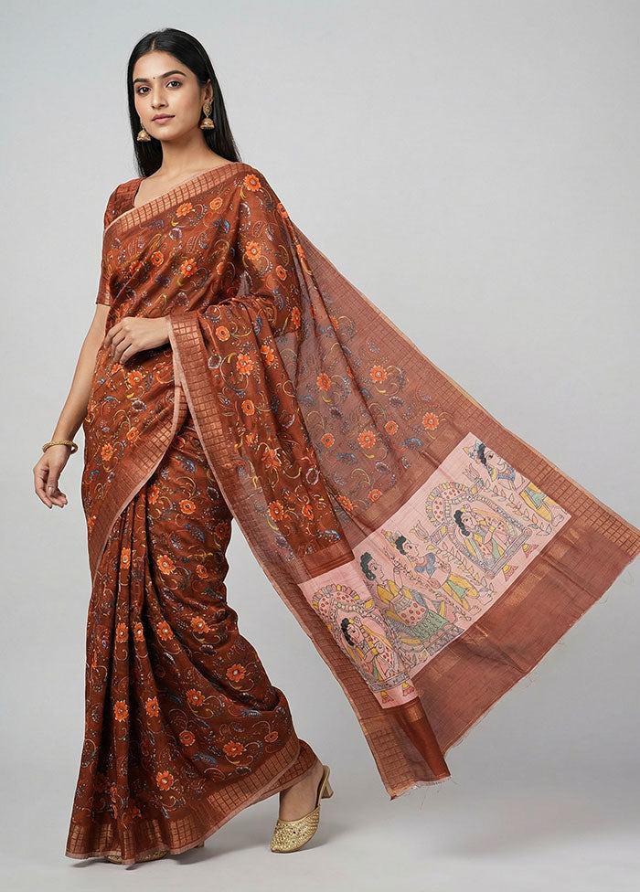 Red Tussar Silk Saree With Blouse Piece