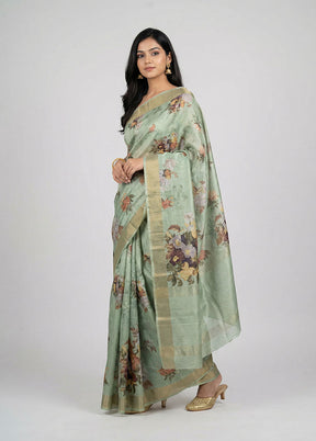 Green Tussar Silk Saree With Blouse Piece