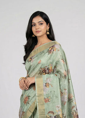 Green Tussar Silk Saree With Blouse Piece