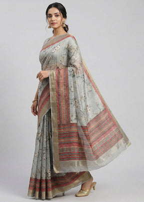 Cream Tussar Silk Saree With Blouse Piece
