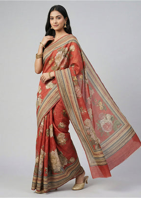 Red Tussar Silk Saree With Blouse Piece