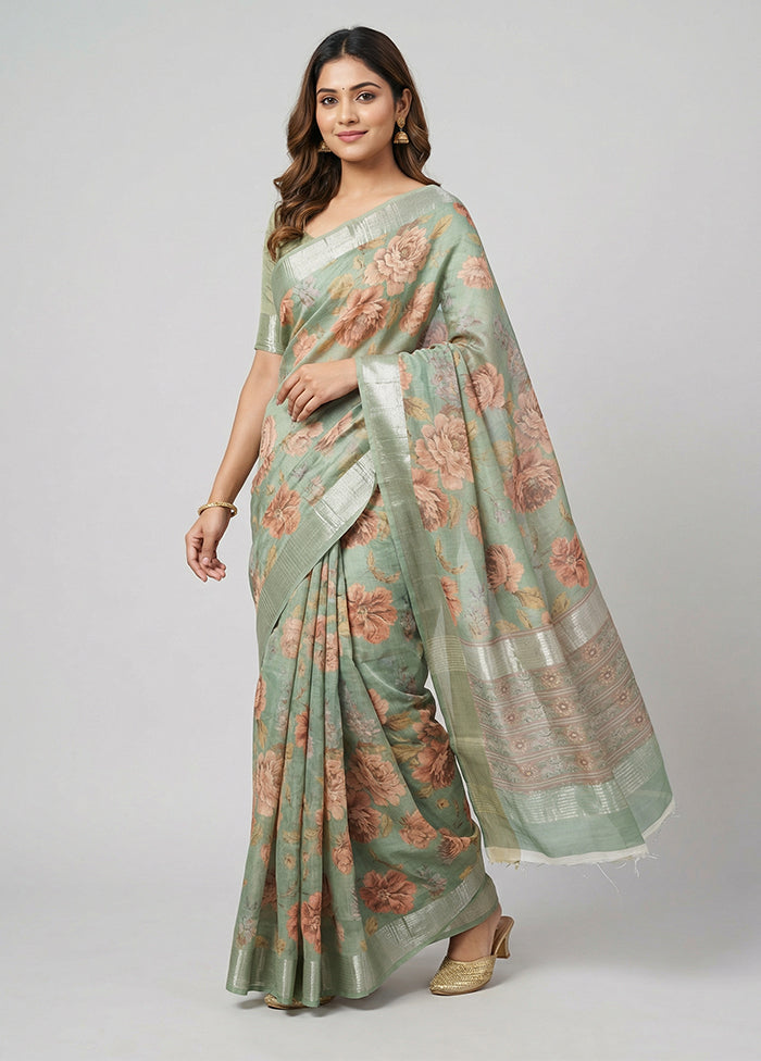 Green Tussar Silk Saree With Blouse Piece