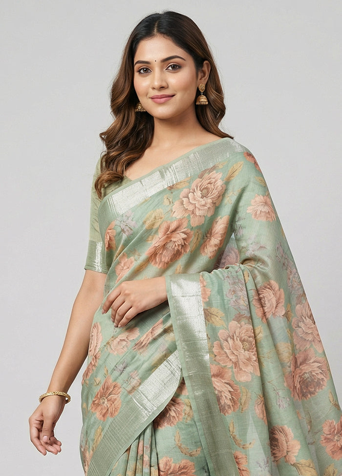 Green Tussar Silk Saree With Blouse Piece