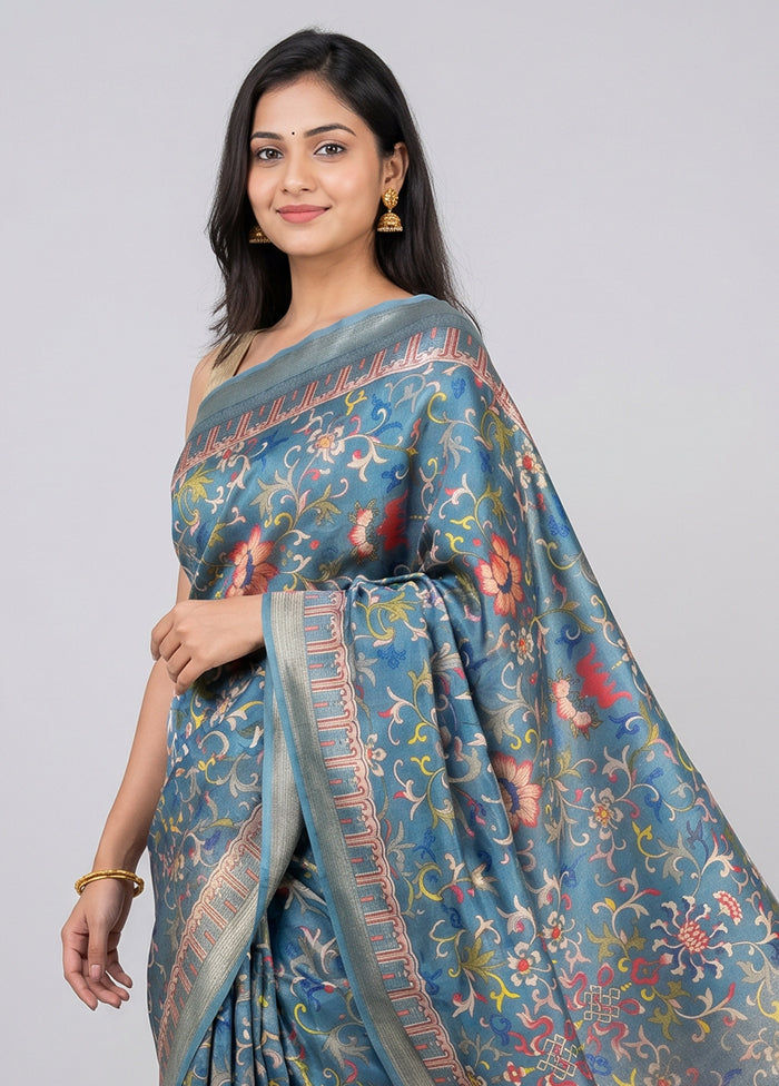 Blue Tussar Silk Saree With Blouse Piece