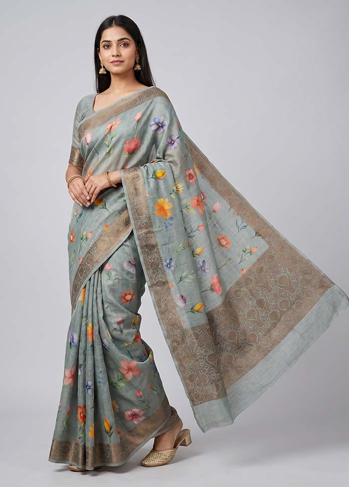 Green Tussar Silk Saree With Blouse Piece