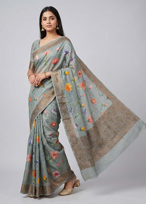Green Tussar Silk Saree With Blouse Piece
