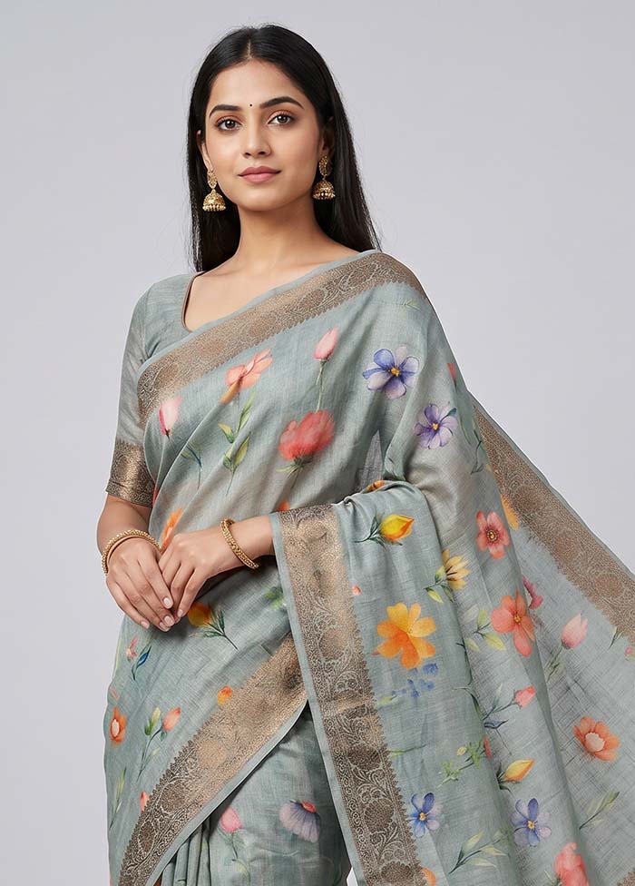 Green Tussar Silk Saree With Blouse Piece