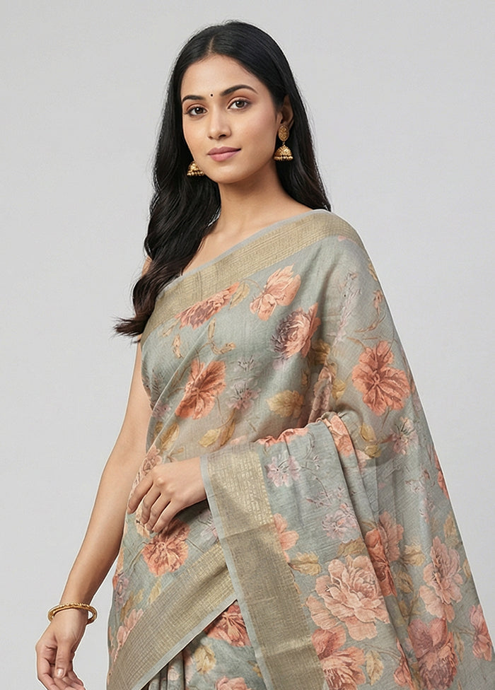 Green Tussar Silk Saree With Blouse Piece
