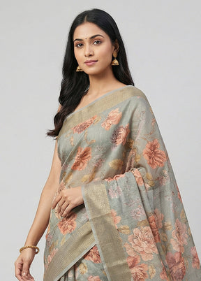 Green Tussar Silk Saree With Blouse Piece