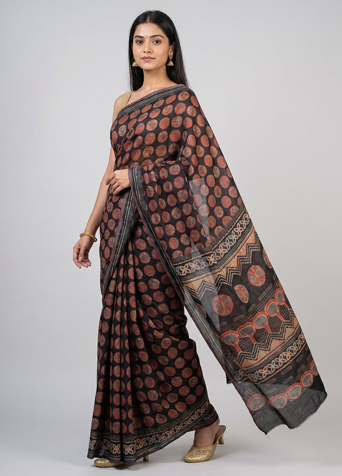Black Tussar Silk Saree With Blouse Piece