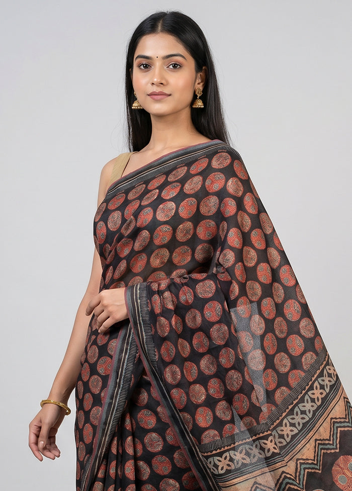 Black Tussar Silk Saree With Blouse Piece