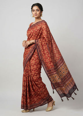 Orange Tussar Silk Saree With Blouse Piece