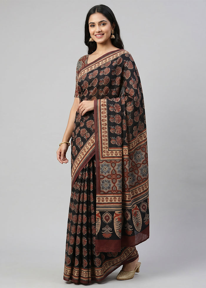 Black Tussar Silk Saree With Blouse Piece