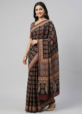 Black Tussar Silk Saree With Blouse Piece
