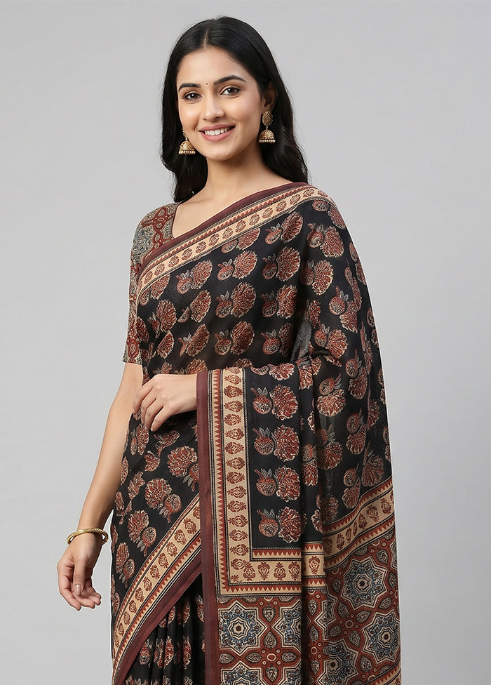 Black Tussar Silk Saree With Blouse Piece