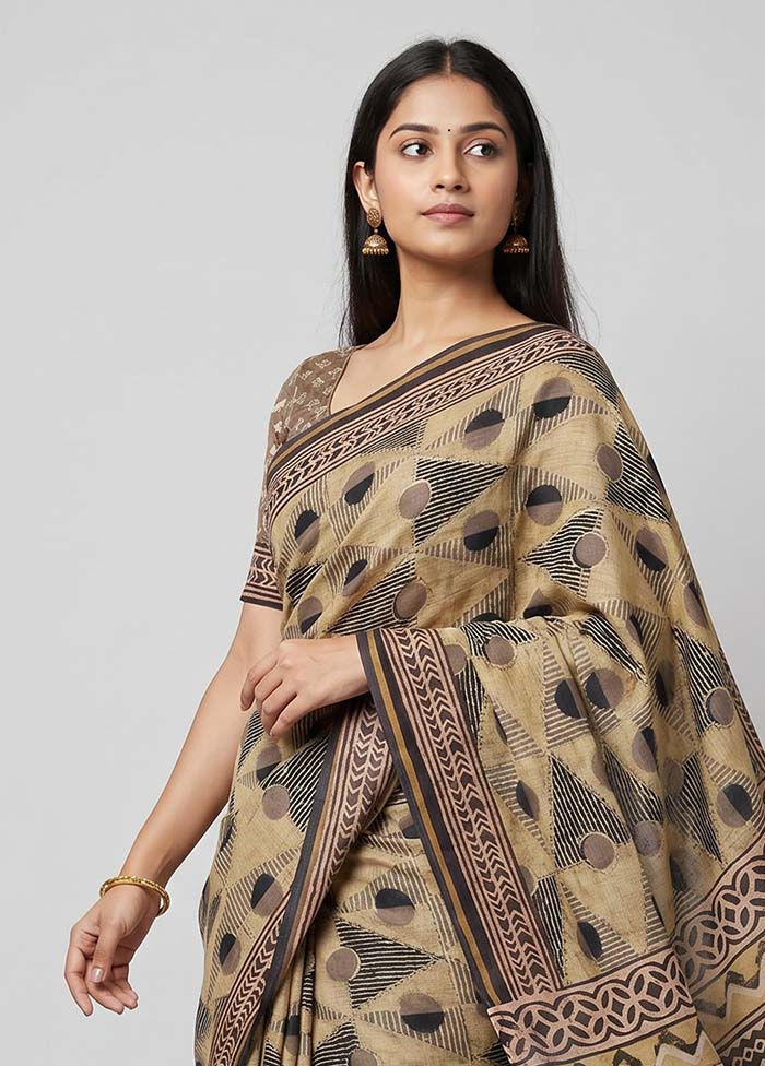 Green Tussar Silk Saree With Blouse Piece