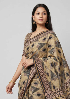 Green Tussar Silk Saree With Blouse Piece
