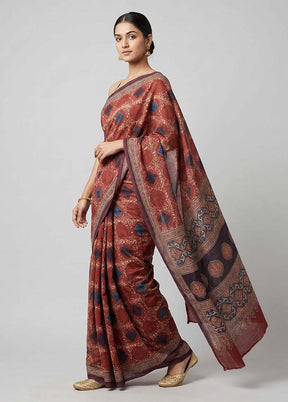 Maroon Tussar Silk Saree With Blouse Piece