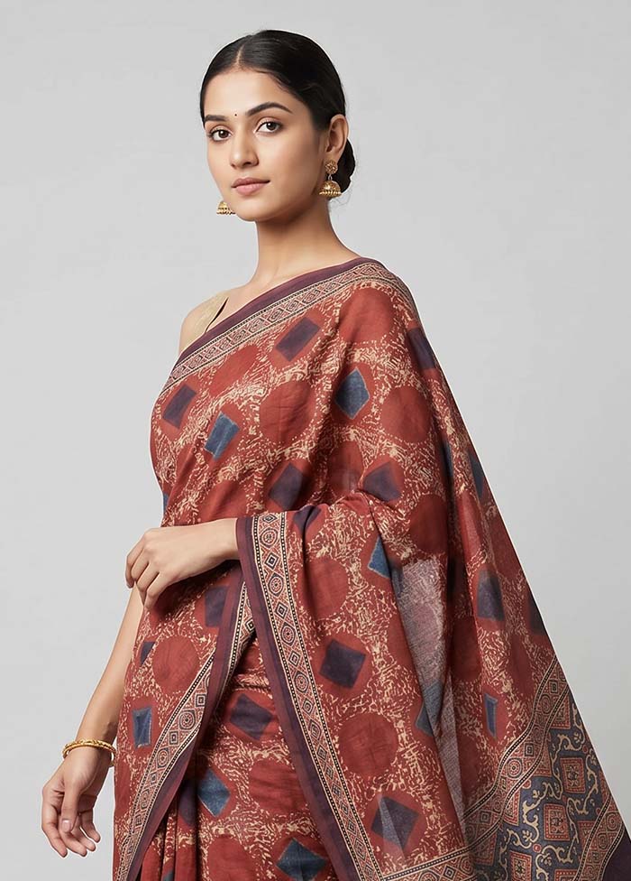 Maroon Tussar Silk Saree With Blouse Piece