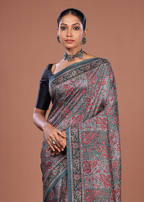 Grey Tussar Silk Saree With Blouse Piece