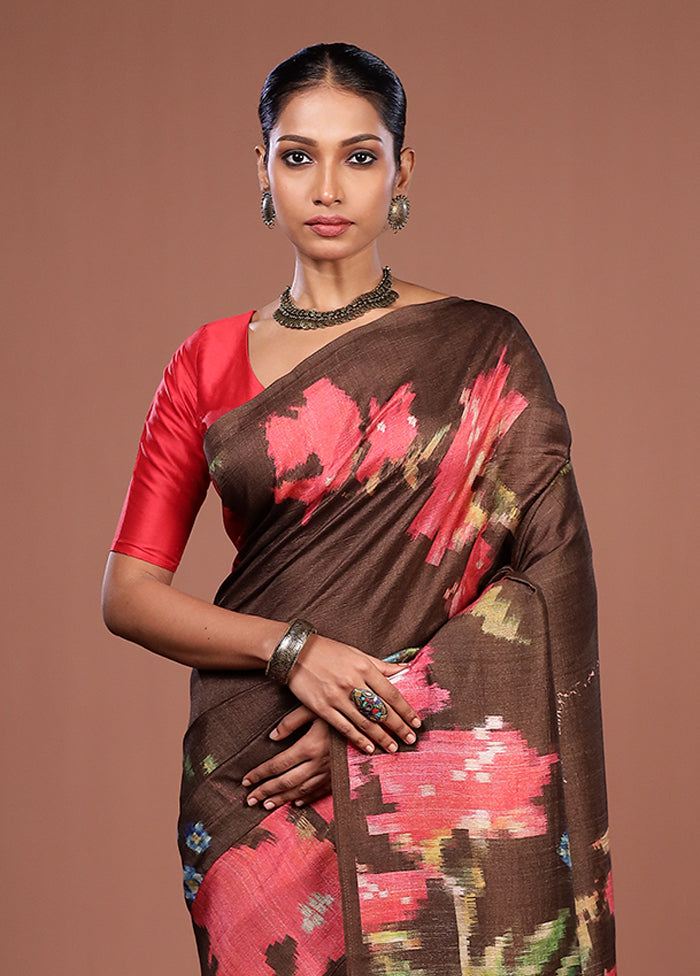 Brown Tussar Silk Saree With Blouse Piece