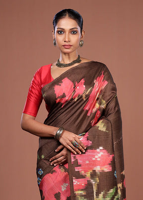 Brown Tussar Silk Saree With Blouse Piece
