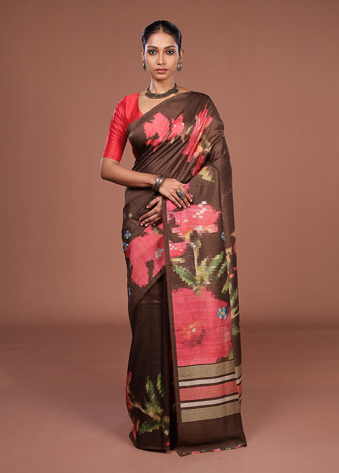 Brown Tussar Silk Saree With Blouse Piece
