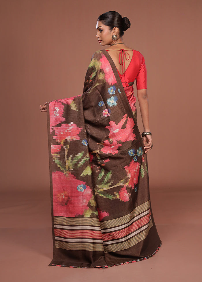 Brown Tussar Silk Saree With Blouse Piece