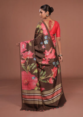 Brown Tussar Silk Saree With Blouse Piece