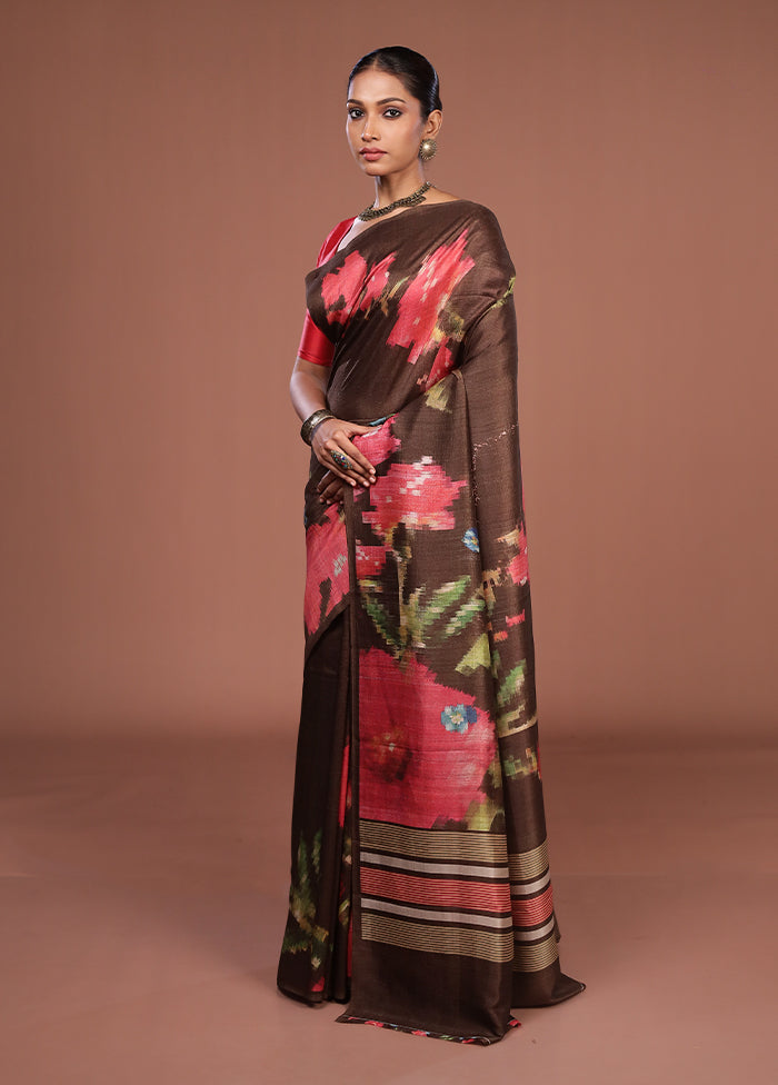 Brown Tussar Silk Saree With Blouse Piece