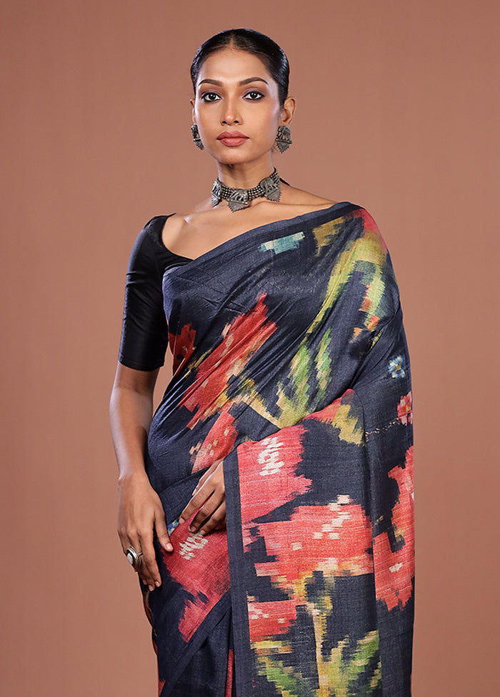 Blue Tussar Silk Saree With Blouse Piece