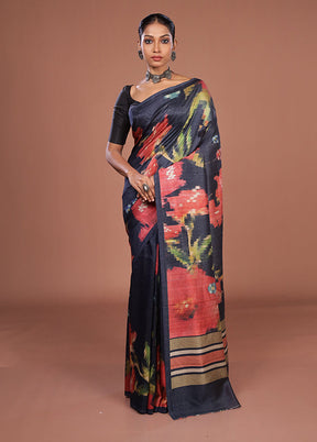 Blue Tussar Silk Saree With Blouse Piece