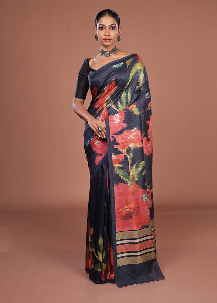 Blue Tussar Silk Saree With Blouse Piece