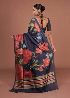 Blue Tussar Silk Saree With Blouse Piece
