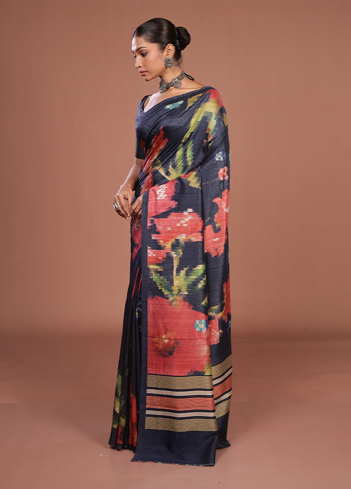 Blue Tussar Silk Saree With Blouse Piece