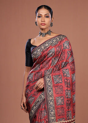 Maroon Tussar Silk Saree With Blouse Piece