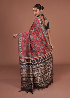 Maroon Tussar Silk Saree With Blouse Piece