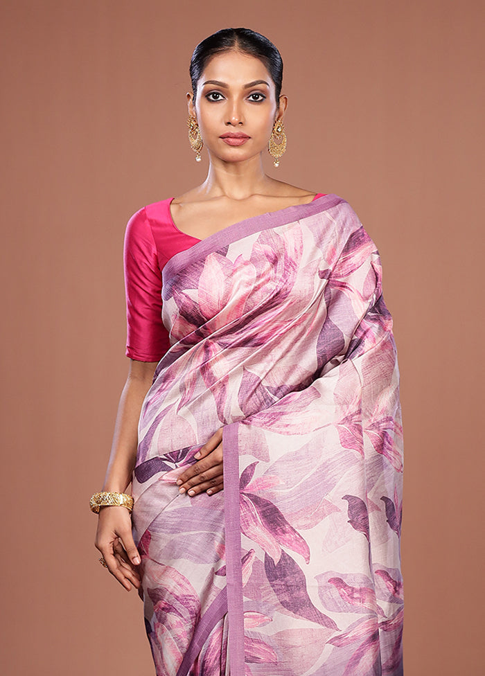 Purple Tussar Silk Saree With Blouse Piece