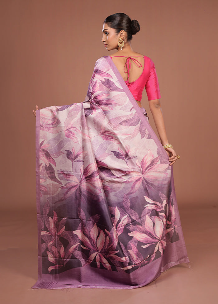 Purple Tussar Silk Saree With Blouse Piece