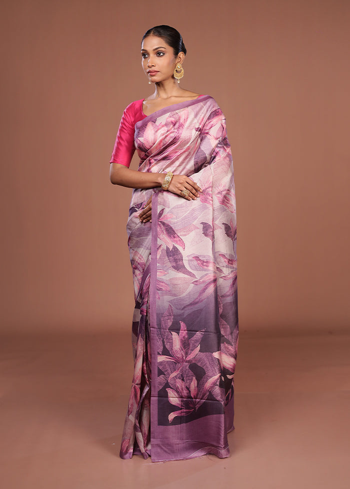 Purple Tussar Silk Saree With Blouse Piece