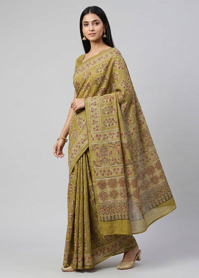 Green Tussar Silk Saree With Blouse Piece
