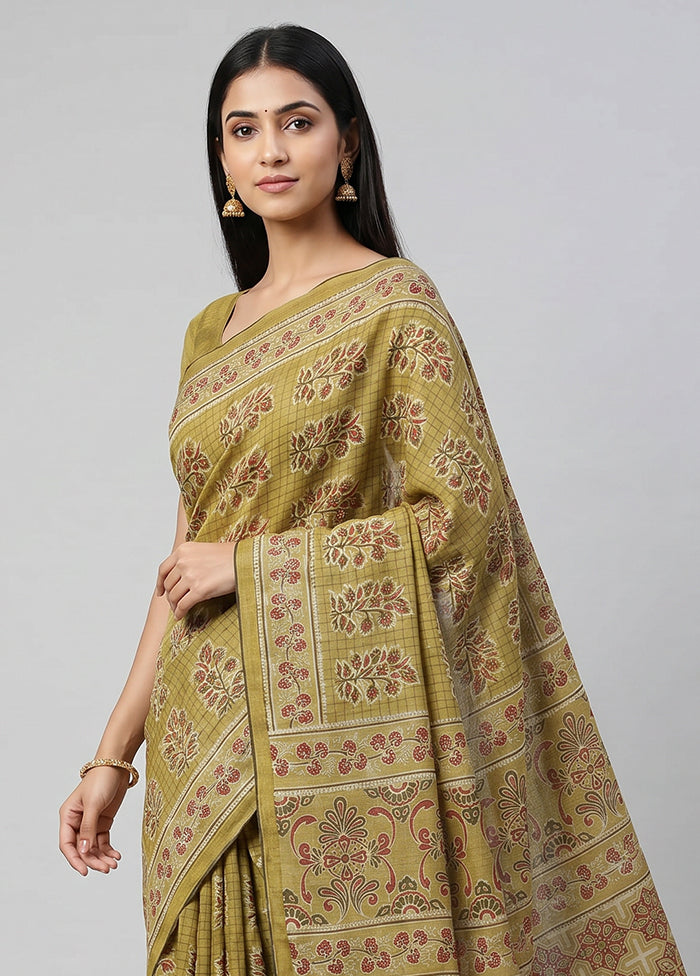 Green Tussar Silk Saree With Blouse Piece