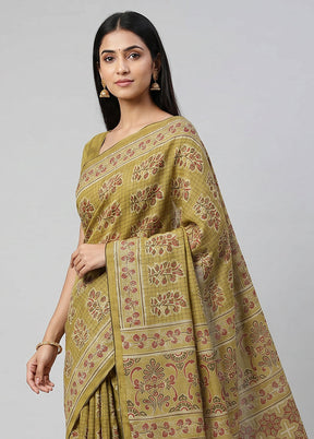 Green Tussar Silk Saree With Blouse Piece