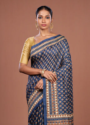 Blue Tussar Silk Saree With Blouse Piece