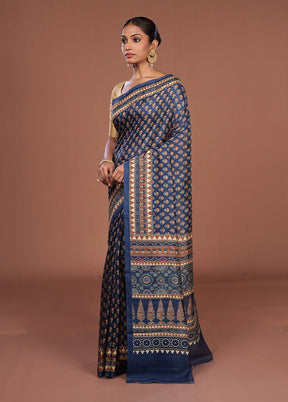 Blue Tussar Silk Saree With Blouse Piece