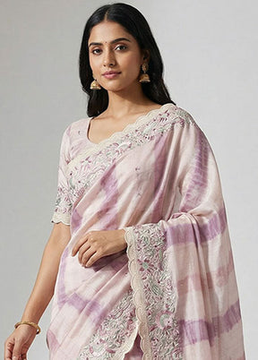 Pink Tussar Silk Saree With Blouse Piece