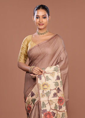 Cream Tussar Silk Saree With Blouse Piece