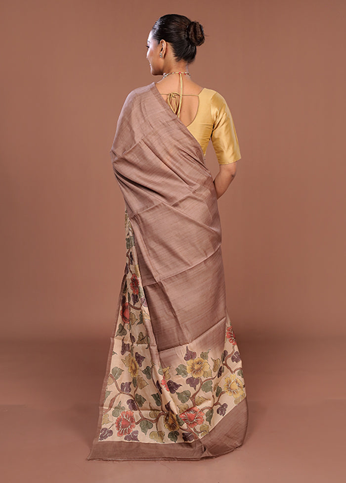 Cream Tussar Silk Saree With Blouse Piece